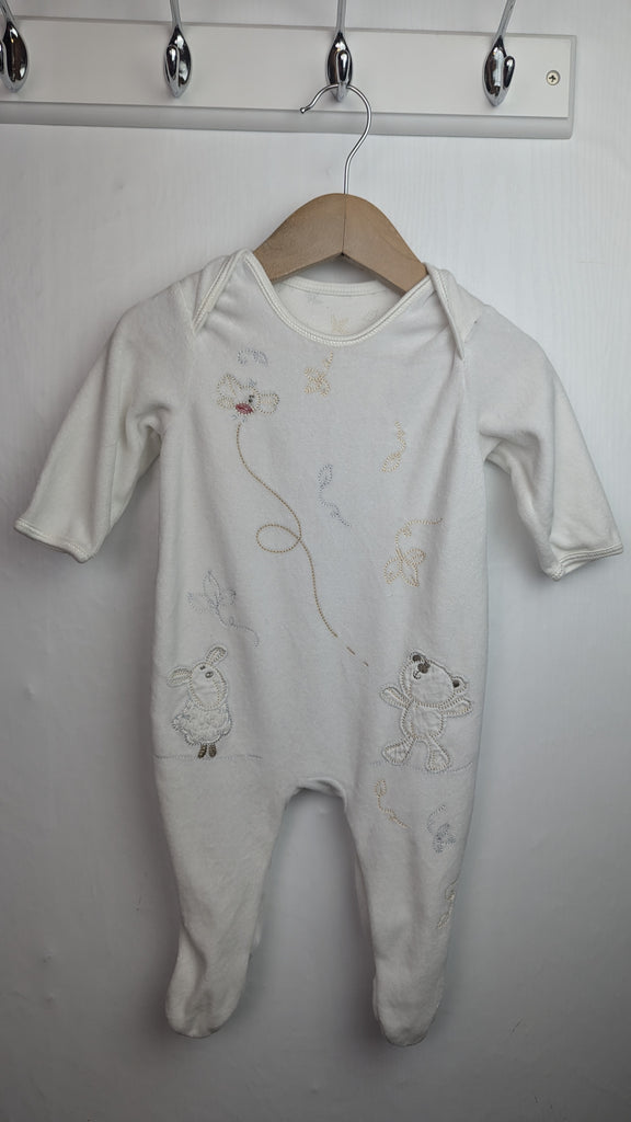 M&S Velour Cream Teddy Sleepsuit - Unisex 0-3 Months Little Ones Preloved Used, Preloved, Preworn & Second Hand Baby, Kids & Children's Clothing UK Online. Cheap affordable. Brands including Next, Joules, Nutmeg Morrisons, TU, F&F, H&M.