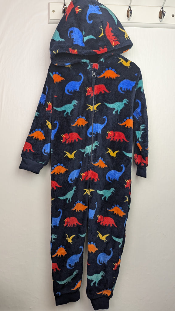 M&S Navy Dinosaur Fluffy Onesie - Boys 4-5 Years Little Ones Preloved Used, Preloved, Preworn & Second Hand Baby, Kids & Children's Clothing UK Online. Cheap affordable. Brands including Next, Joules, Nutmeg Morrisons, TU, F&F, H&M.