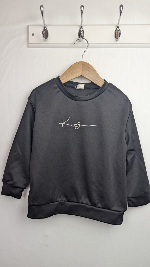 Shein Black 'King' Jumper - Boys 5 Years Little Ones Preloved Used, Preloved, Preworn & Second Hand Baby, Kids & Children's Clothing UK Online. Cheap affordable. Brands including Next, Joules, Nutmeg Morrisons, TU, F&F, H&M.