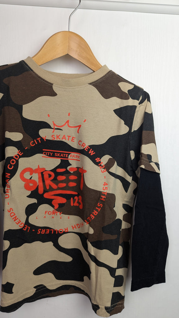 F&F Camo Skate Crew Long Sleeve Top - Boys 4-5 Years Little Ones Preloved Used, Preloved, Preworn & Second Hand Baby, Kids & Children's Clothing UK Online. Cheap affordable. Brands including Next, Joules, Nutmeg Morrisons, TU, F&F, H&M.