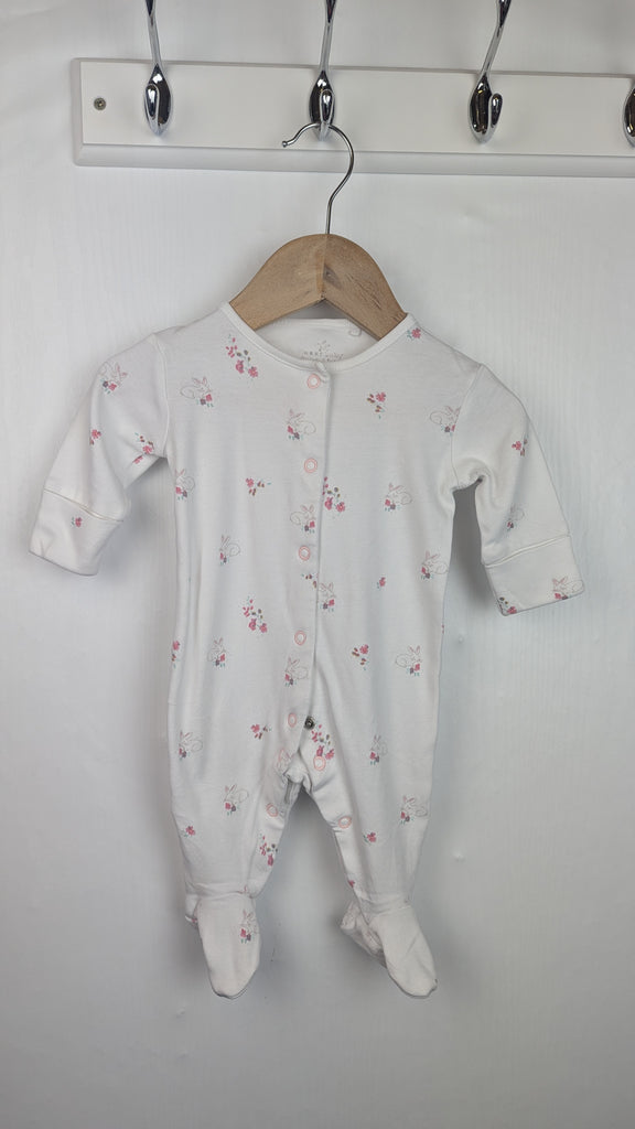 Next White Floral Bunny Sleepsuit - Girls 0-1 Month Little Ones Preloved Used, Preloved, Preworn & Second Hand Baby, Kids & Children's Clothing UK Online. Cheap affordable. Brands including Next, Joules, Nutmeg Morrisons, TU, F&F, H&M.