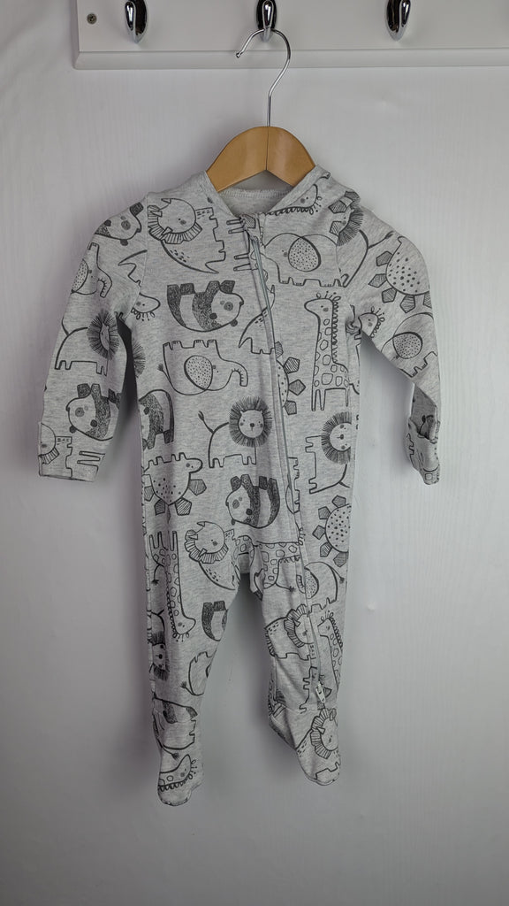 TU Grey Zoo Animals Zip Sleepsuit - Unisex 3-6 Months Little Ones Preloved Used, Preloved, Preworn & Second Hand Baby, Kids & Children's Clothing UK Online. Cheap affordable. Brands including Next, Joules, Nutmeg Morrisons, TU, F&F, H&M.