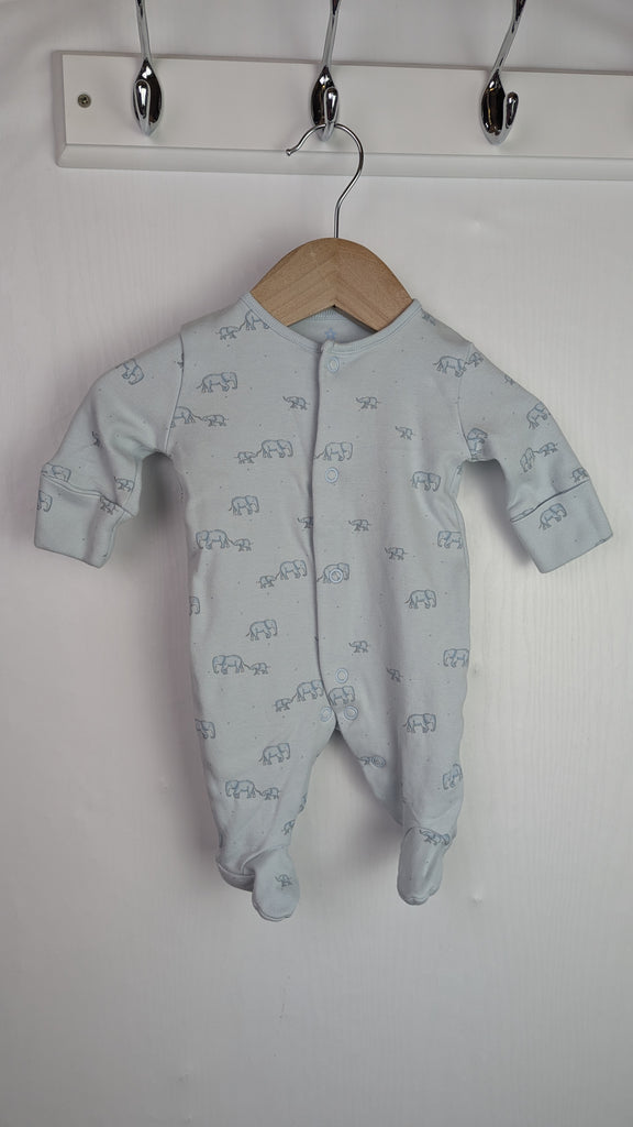 Next Blue Elephant Sleepsuit - Boys Newborn Little Ones Preloved Used, Preloved, Preworn & Second Hand Baby, Kids & Children's Clothing UK Online. Cheap affordable. Brands including Next, Joules, Nutmeg Morrisons, TU, F&F, H&M.