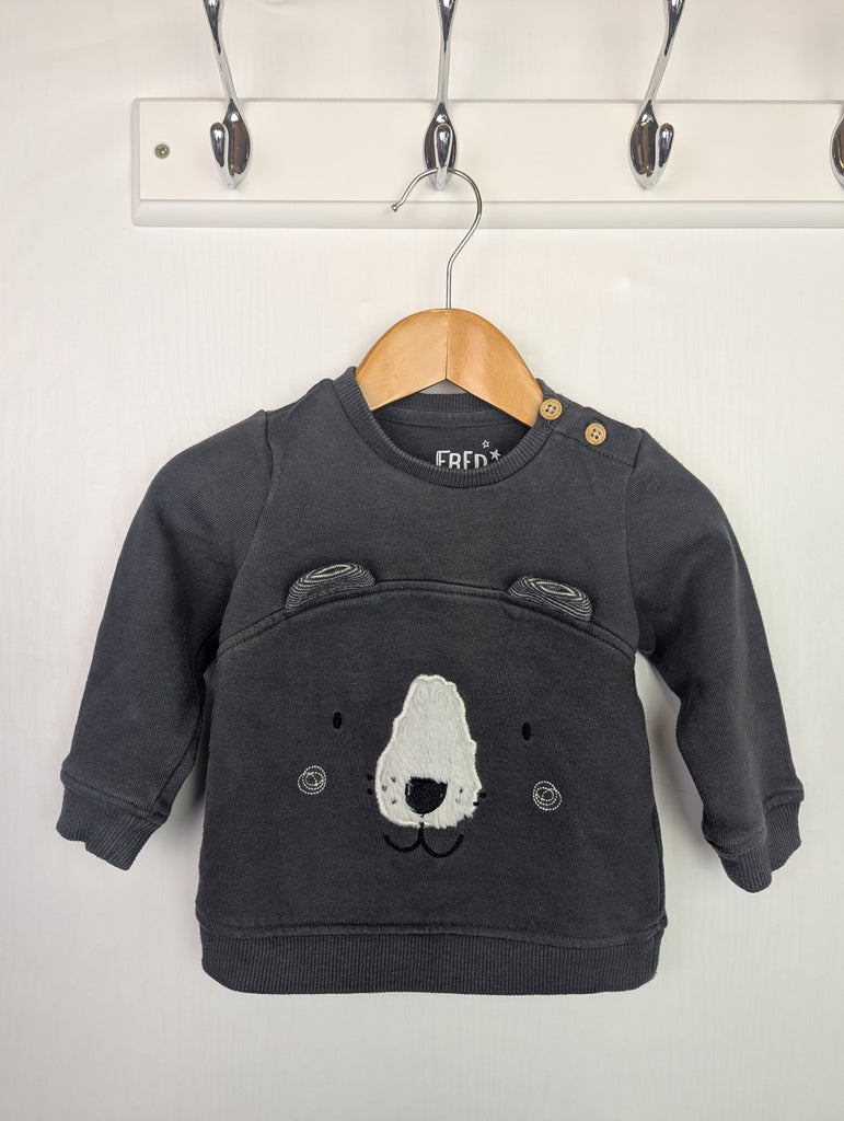 Fred & Flo Bear Jumper - Boys 6-9 Months Little Ones Preloved Used, Preloved, Preworn Baby, Girls & Boys Clothes. Kids & Children's second hand Clothing UK Online. Cheap affordable. Brands including Next, Joules, Nutmeg Morrisons, TU, F&F, H&M.