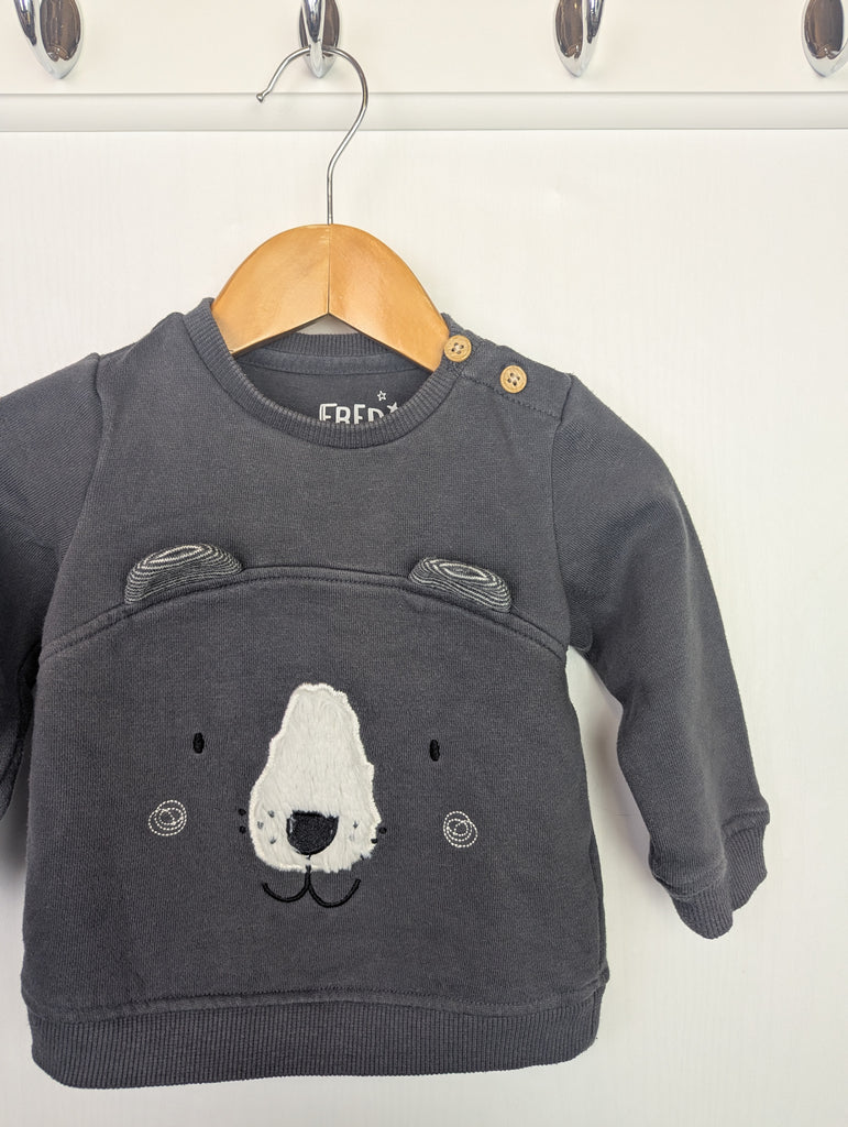 Fred & Flo Bear Jumper - Boys 6-9 Months Little Ones Preloved Used, Preloved, Preworn Baby, Girls & Boys Clothes. Kids & Children's second hand Clothing UK Online. Cheap affordable. Brands including Next, Joules, Nutmeg Morrisons, TU, F&F, H&M.