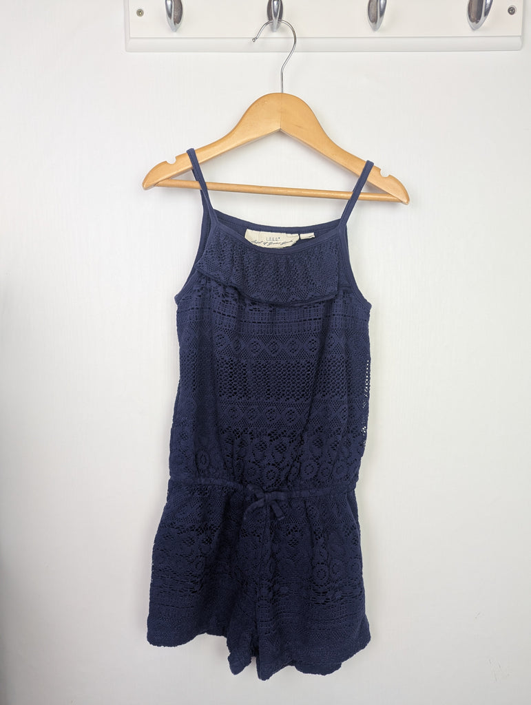 H&M Navy Chrochet Playsuit - Girls 6-8 Years Little Ones Preloved Used, Preloved, Preworn Baby, Girls & Boys Clothes. Kids & Children's second hand Clothing UK Online. Cheap affordable. Brands including Next, Joules, Nutmeg Morrisons, TU, F&F, H&M.