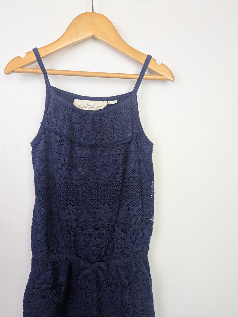 H&M Navy Chrochet Playsuit - Girls 6-8 Years Little Ones Preloved Used, Preloved, Preworn Baby, Girls & Boys Clothes. Kids & Children's second hand Clothing UK Online. Cheap affordable. Brands including Next, Joules, Nutmeg Morrisons, TU, F&F, H&M.