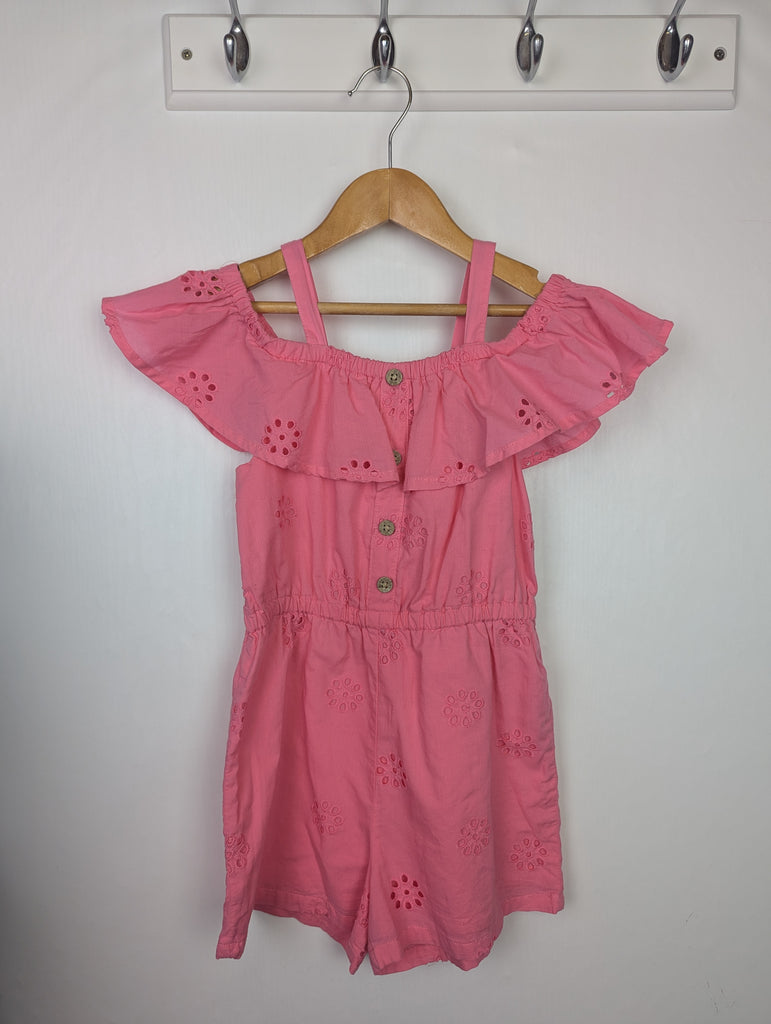 F&F Pink Eyelet Playsuit - Girls 6-7 Years Little Ones Preloved Used, Preloved, Preworn Baby, Girls & Boys Clothes. Kids & Children's second hand Clothing UK Online. Cheap affordable. Brands including Next, Joules, Nutmeg Morrisons, TU, F&F, H&M.