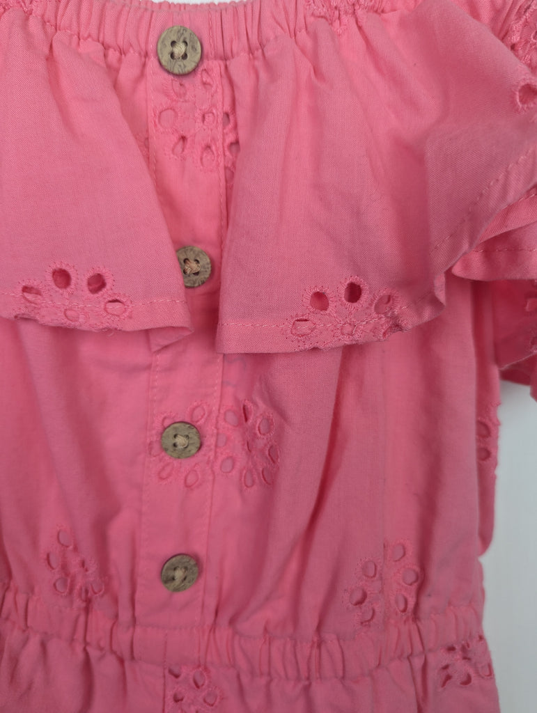 F&F Pink Eyelet Playsuit - Girls 6-7 Years Little Ones Preloved Used, Preloved, Preworn Baby, Girls & Boys Clothes. Kids & Children's second hand Clothing UK Online. Cheap affordable. Brands including Next, Joules, Nutmeg Morrisons, TU, F&F, H&M.