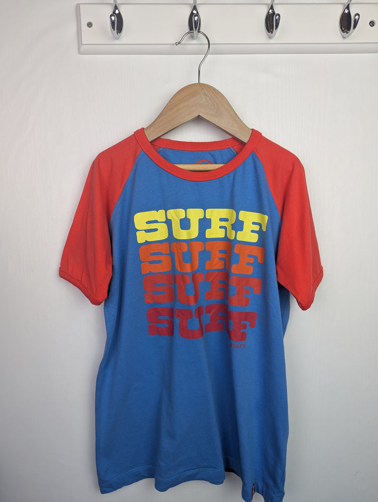 Blue & Red Surf Top - Boys 9-10 Years Little Ones Preloved Used, Preloved, Preworn Baby, Girls & Boys Clothes. Kids & Children's second hand Clothing UK Online. Cheap affordable. Brands including Next, Joules, Nutmeg Morrisons, TU, F&F, H&M.