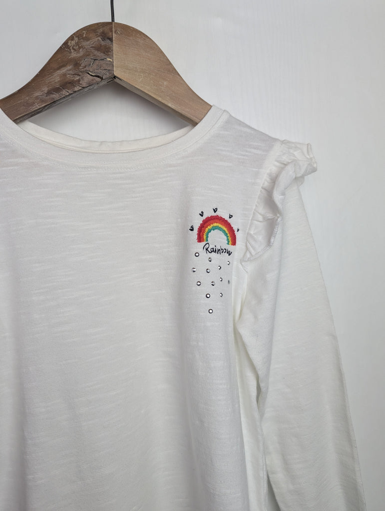 Next White Rainbow Top - Girls 7 Years Little Ones Preloved Used, Preloved, Preworn Baby, Girls & Boys Clothes. Kids & Children's second hand Clothing UK Online. Cheap affordable. Brands including Next, Joules, Nutmeg Morrisons, TU, F&F, H&M.