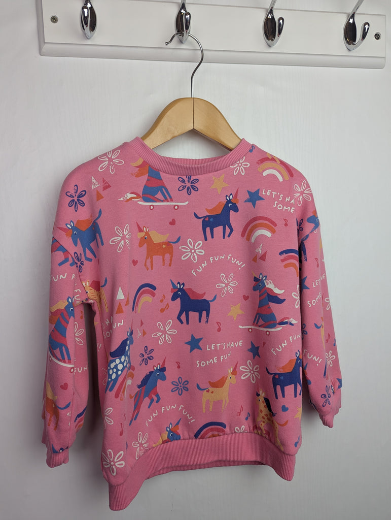 F&F Pink Unicorn Jumper - Girls 3-4 Years Little Ones Preloved Used, Preloved, Preworn Baby, Girls & Boys Clothes. Kids & Children's second hand Clothing UK Online. Cheap affordable. Brands including Next, Joules, Nutmeg Morrisons, TU, F&F, H&M.