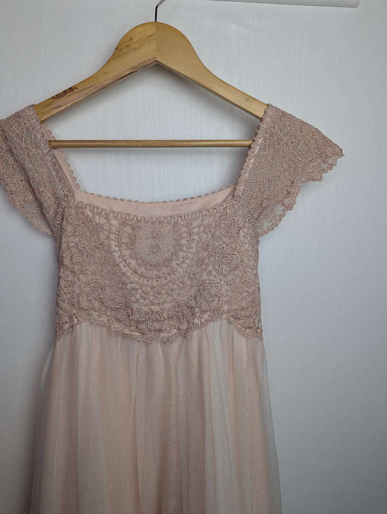 Monsoon Pink & Gold Bridesmaid Dress - Girls 12-13 Years Little Ones Preloved Used, Preloved, Preworn Baby, Girls & Boys Clothes. Kids & Children's second hand Clothing UK Online. Cheap affordable. Brands including Next, Joules, Nutmeg Morrisons, TU, F&F, H&M.