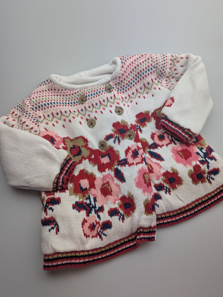 TU Floral Knit Jacket - Girls 9-12 Months Little Ones Preloved Used, Preloved, Preworn Baby, Girls & Boys Clothes. Kids & Children's second hand Clothing UK Online. Cheap affordable. Brands including Next, Joules, Nutmeg Morrisons, TU, F&F, H&M.