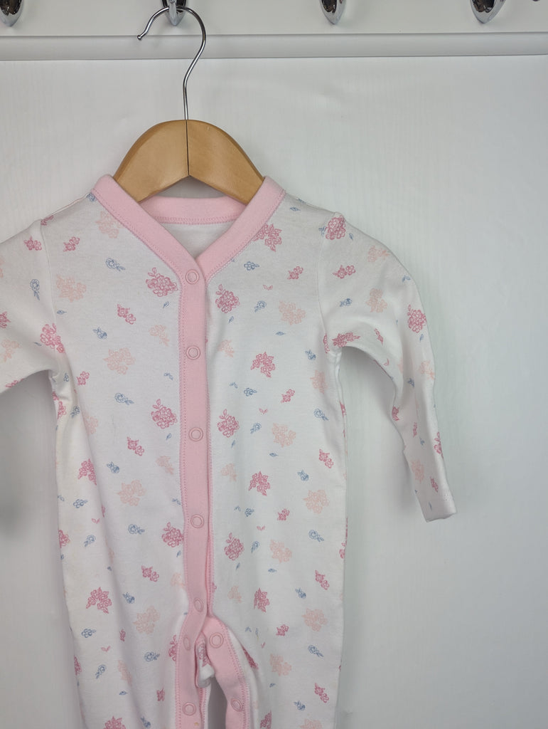 Nutmeg Pink & White Sleepsuit - Baby Girls 0-3 Months Little Ones Preloved Second Hand Baby, Girls & Boys Clothes. UK Postage