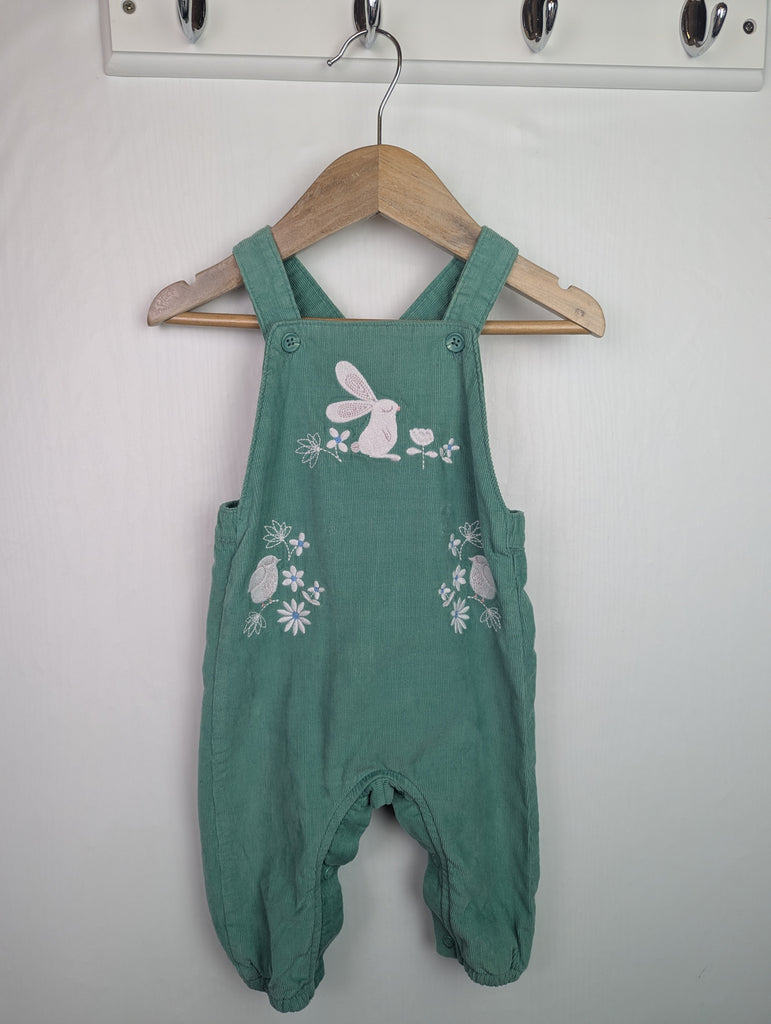 M&S Green Cord Bunny Dungarees - Girls 3-6 Months Little Ones Preloved Second Hand Baby, Girls & Boys Clothes. UK Postage