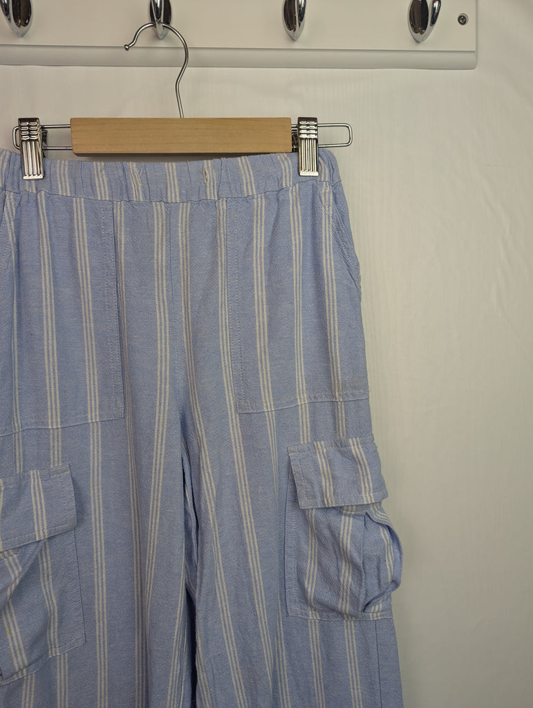 M&S Blue Linen Mix Trousers - Girls 6-7 Years Little Ones Preloved Second Hand Baby, Girls & Boys Clothes. UK Postage