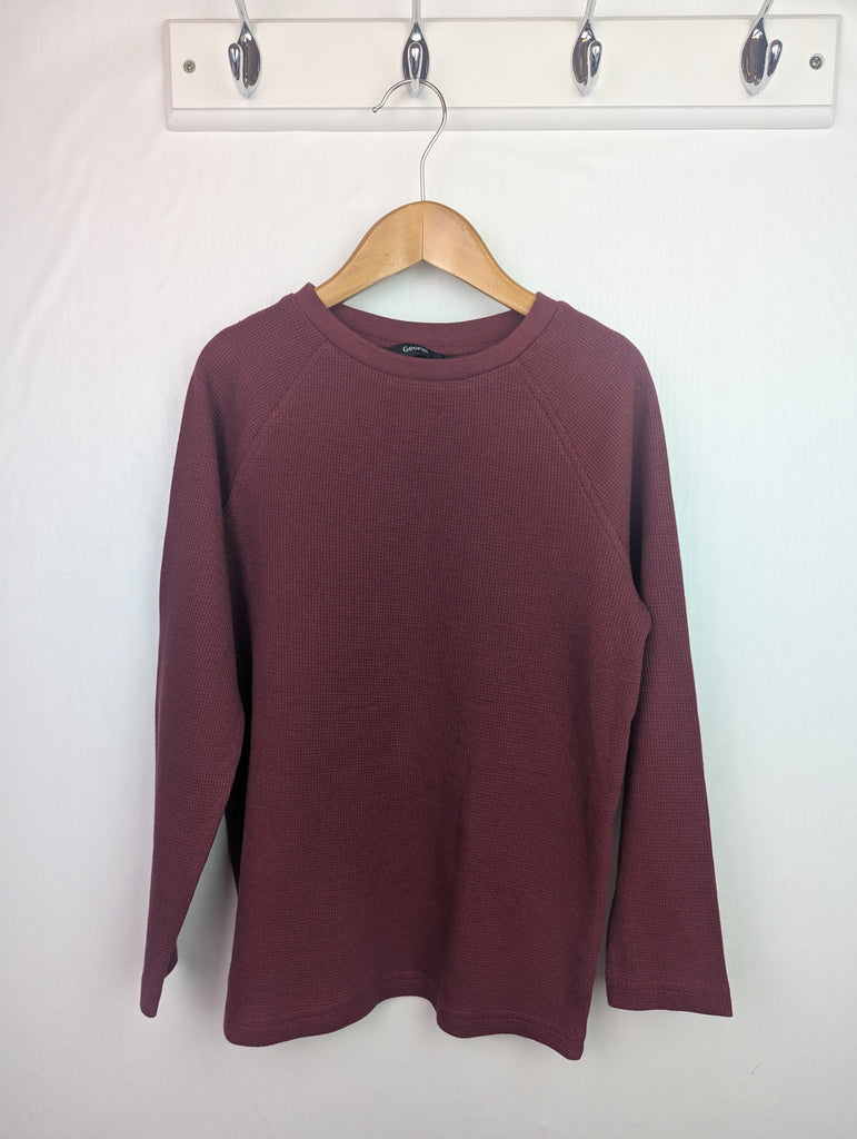 George Burgundy Waffle Top - Boys 7-8 Years Little Ones Preloved Second Hand Baby, Girls & Boys Clothes. UK Postage
