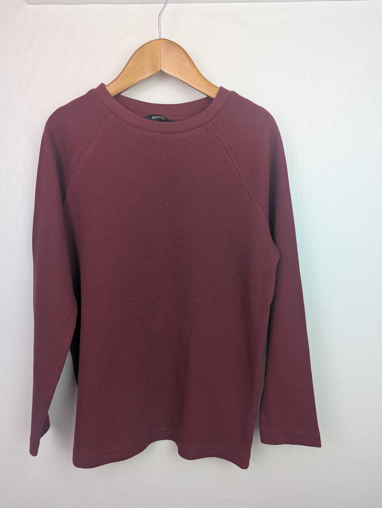 George Burgundy Waffle Top - Boys 7-8 Years Little Ones Preloved Second Hand Baby, Girls & Boys Clothes. UK Postage