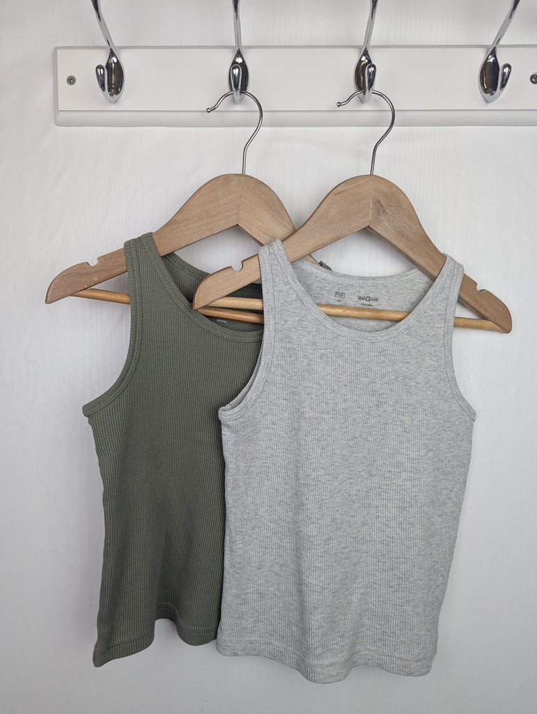 F&F Green & Grey Ribbed Vests - Boys 4-5 Years Little Ones Preloved Second Hand Baby, Girls & Boys Clothes. UK Postage