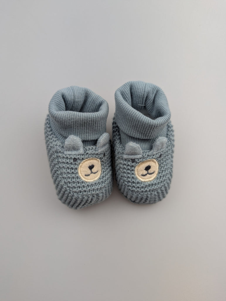 Blue Teddy Booties - Boys 0-3 Months Little Ones Preloved Used, Preloved, Preworn Baby, Girls & Boys Clothes. Kids & Children's second hand Clothing UK Online. Cheap affordable. Brands including Next, Joules, Nutmeg Morrisons, TU, F&F, H&M.