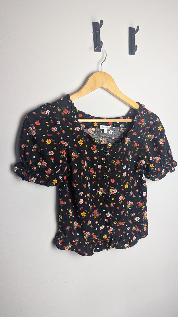 Blue Zoo Black Floral Short Sleeve Top - Girls 10 Years Little Ones Preloved Used, Preloved, Preworn & Second Hand Baby, Kids & Children's Clothing UK Online. Cheap affordable. Brands including Next, Joules, Nutmeg Morrisons, TU, F&F, H&M.