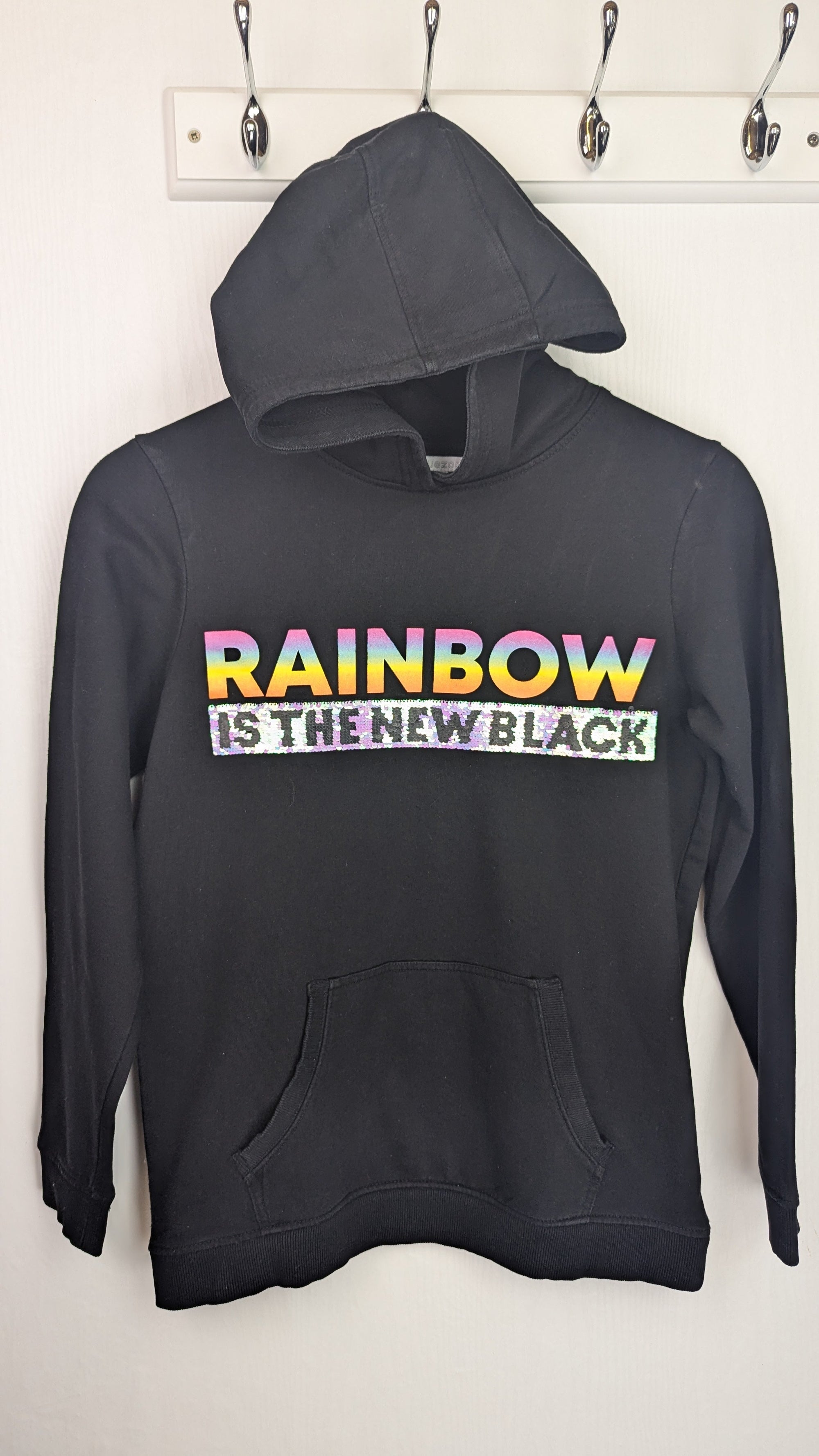 Blue Zoo 'Rainbow is the new Black' Hoodie - Girls 13 - 14 Years - Little Ones Preloved. Second Hand Children's & Preloved Baby, Kids, Girls & Boys Clothes. UK online