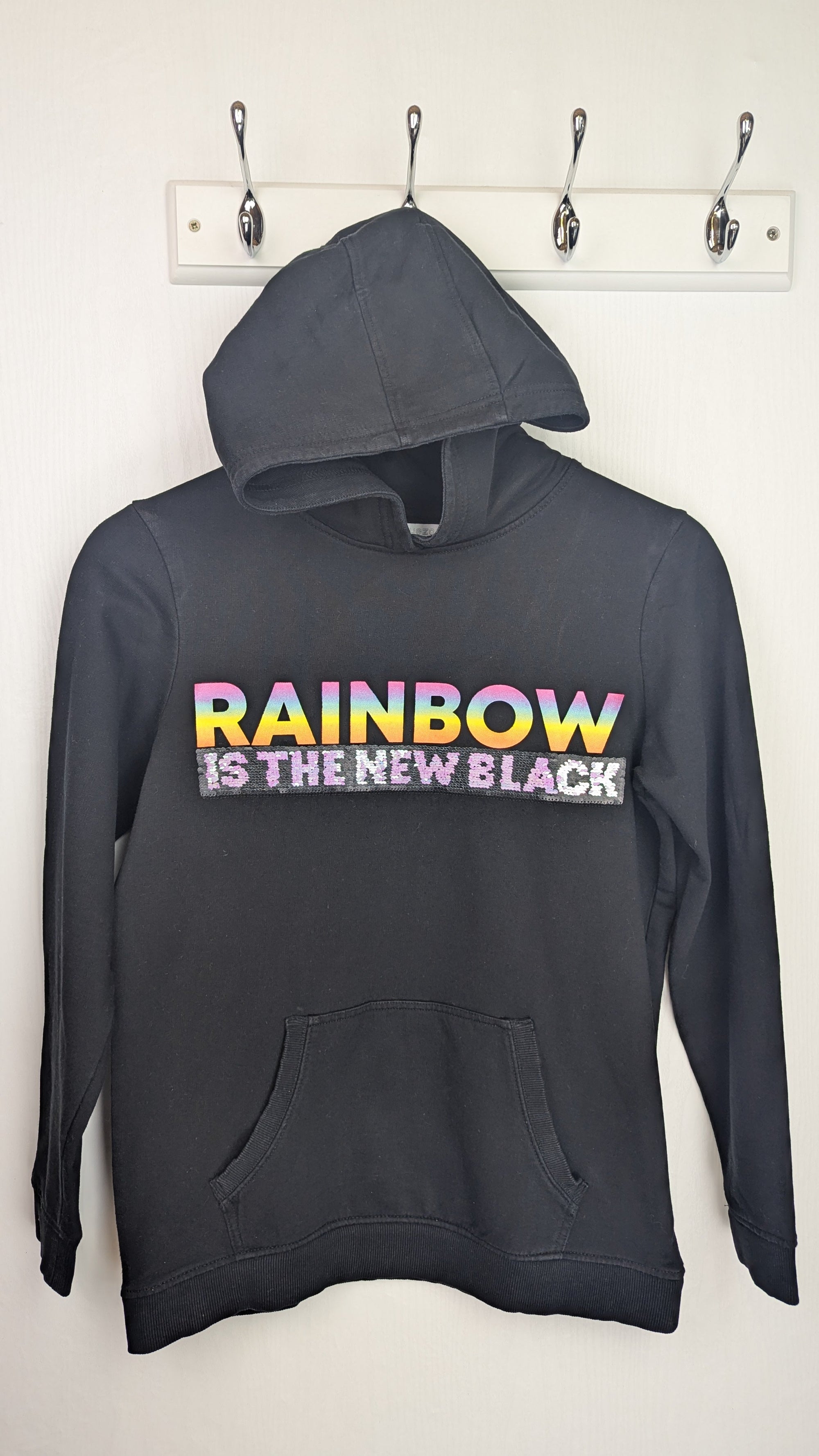Blue Zoo 'Rainbow is the new Black' Hoodie - Girls 13 - 14 Years - Little Ones Preloved. Second Hand Children's & Preloved Baby, Kids, Girls & Boys Clothes. UK online