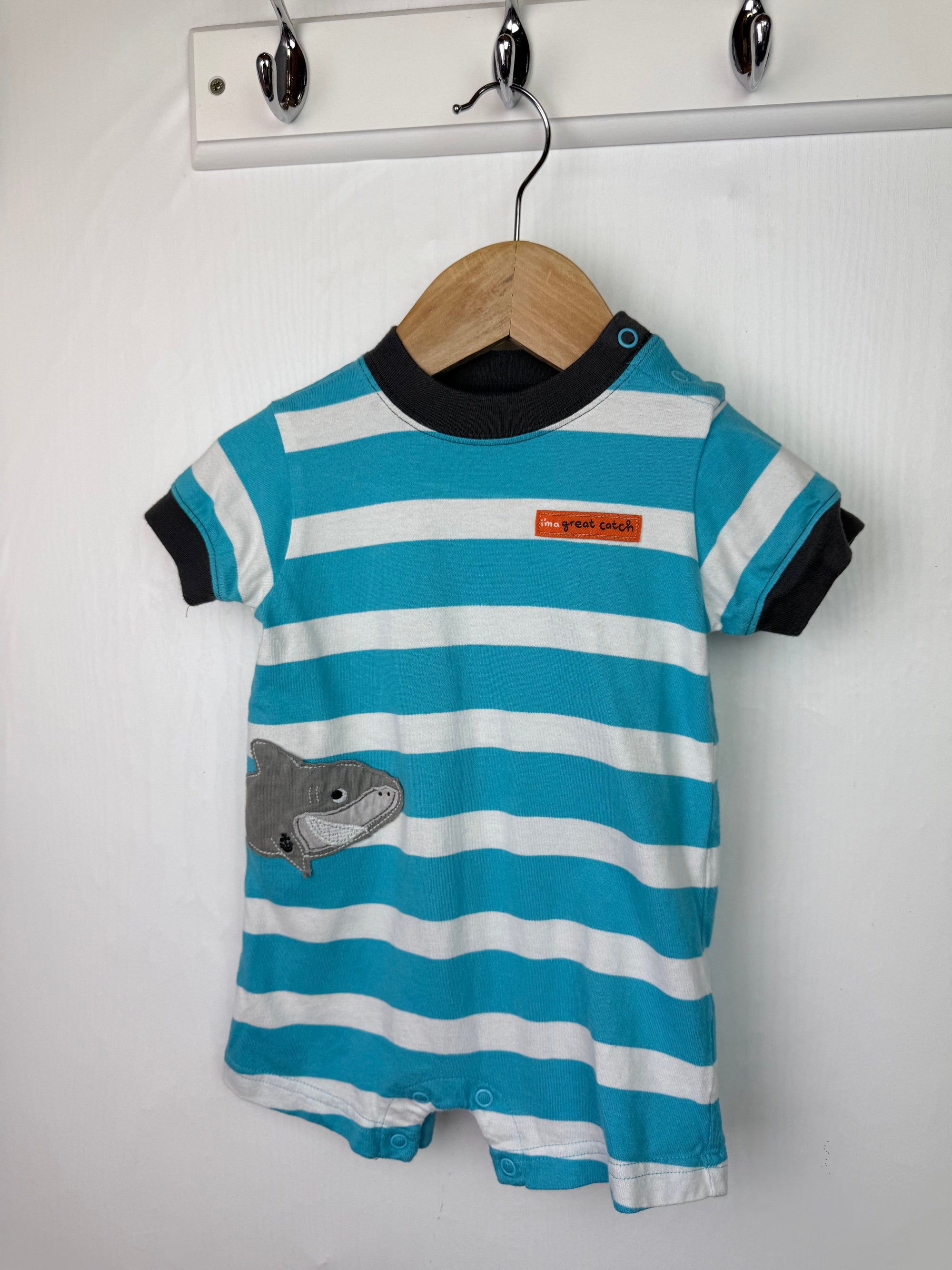 Carters Striped Shark Romper - Boys 3 - 6 Months - Little Ones Preloved. Second Hand Children's & Preloved Baby, Kids, Girls & Boys Clothes. UK online