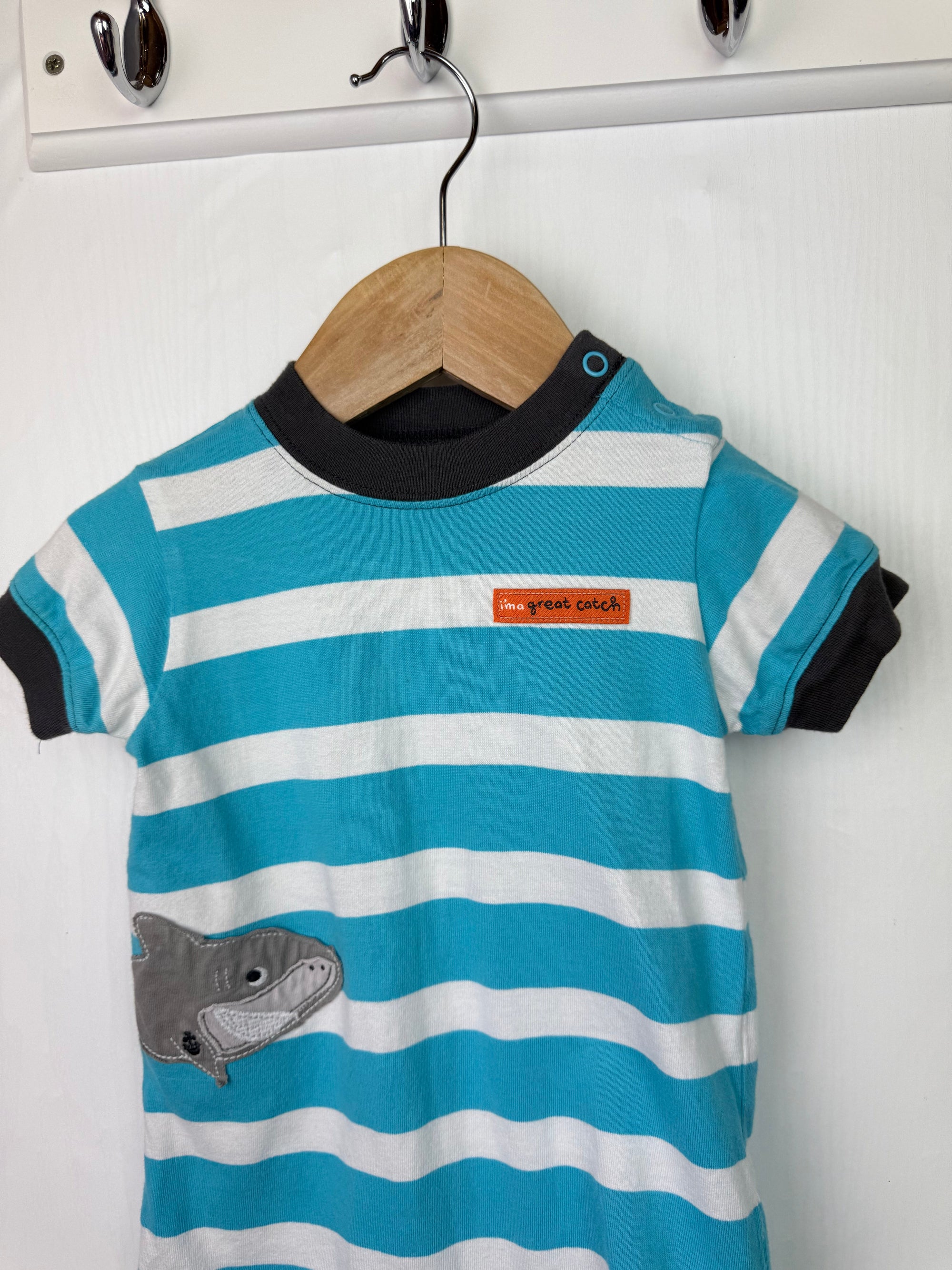 Carters Striped Shark Romper - Boys 3 - 6 Months - Little Ones Preloved. Second Hand Children's & Preloved Baby, Kids, Girls & Boys Clothes. UK online