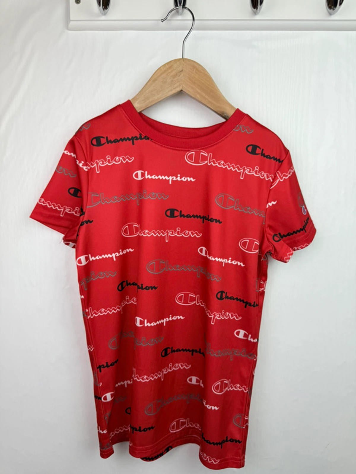 Champion Red Slogan Short Sleeve Top - Boys 7 - 8 Years - Little Ones Preloved. Second Hand Children's & Preloved Baby, Kids, Girls & Boys Clothes. UK online