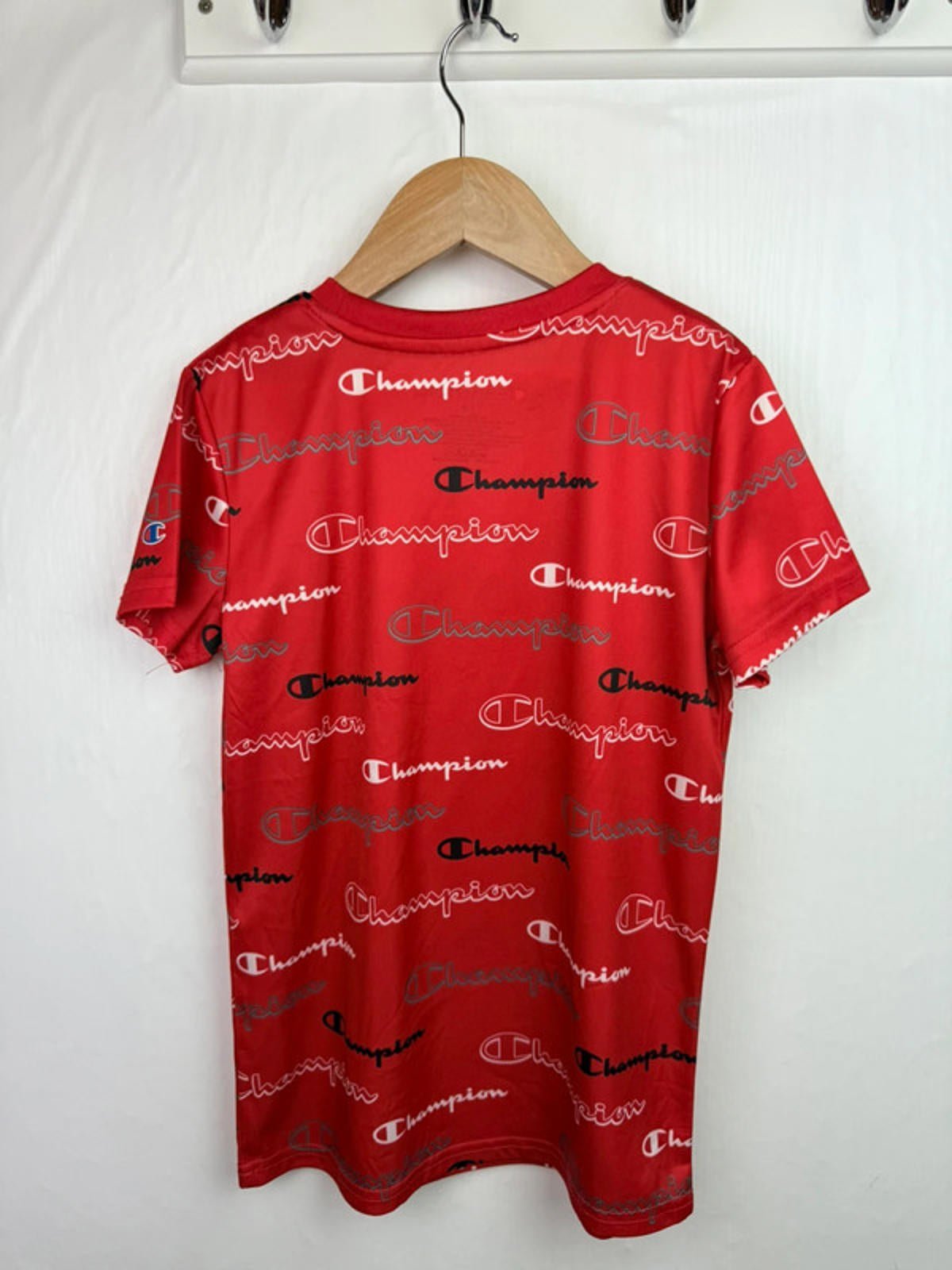 Champion Red Slogan Short Sleeve Top - Boys 7 - 8 Years - Little Ones Preloved. Second Hand Children's & Preloved Baby, Kids, Girls & Boys Clothes. UK online