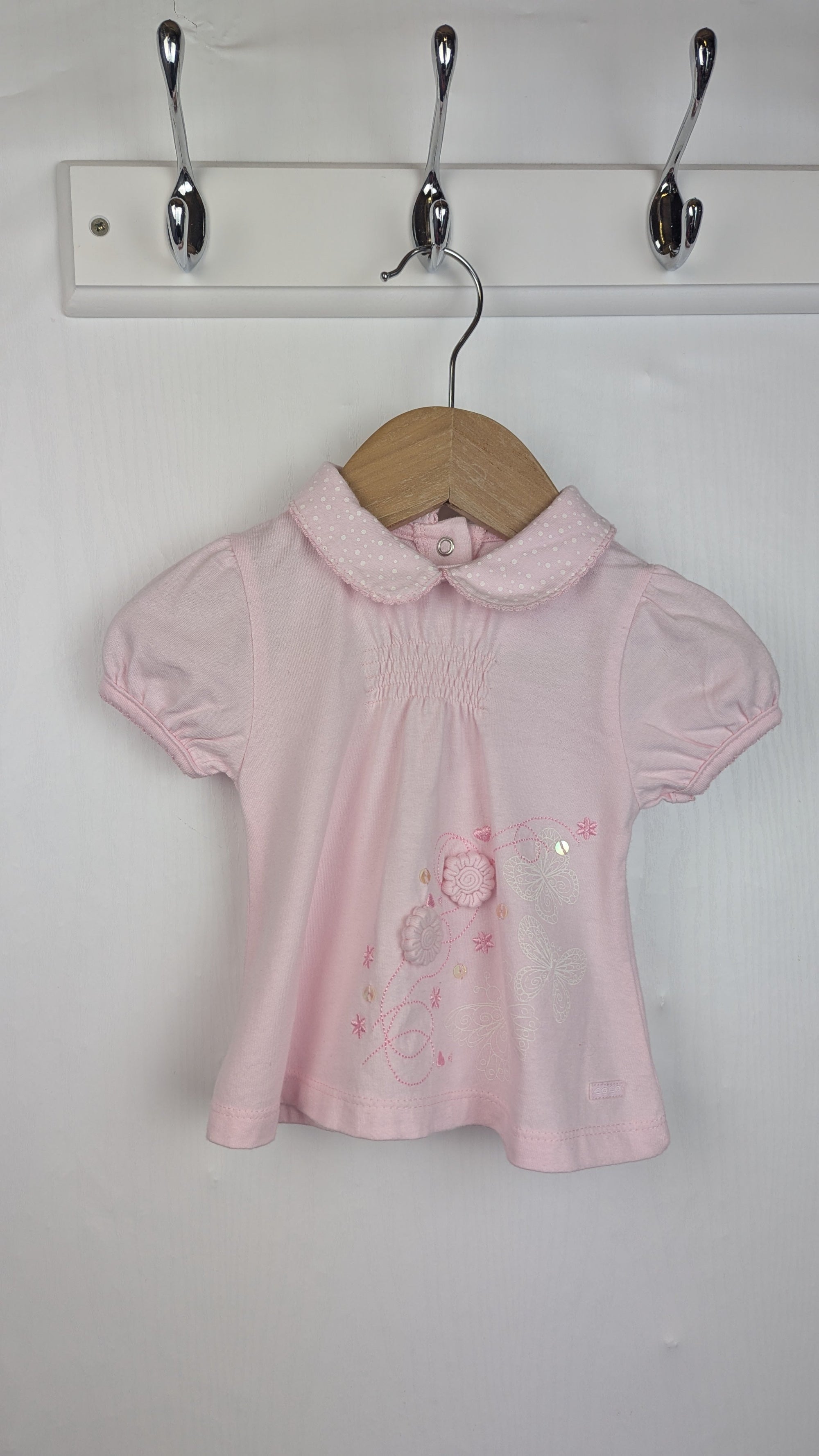 Coco Pink Butterflies Top - Girls 3 - 6 Months - Little Ones Preloved. Second Hand Children's & Preloved Baby, Kids, Girls & Boys Clothes. UK online
