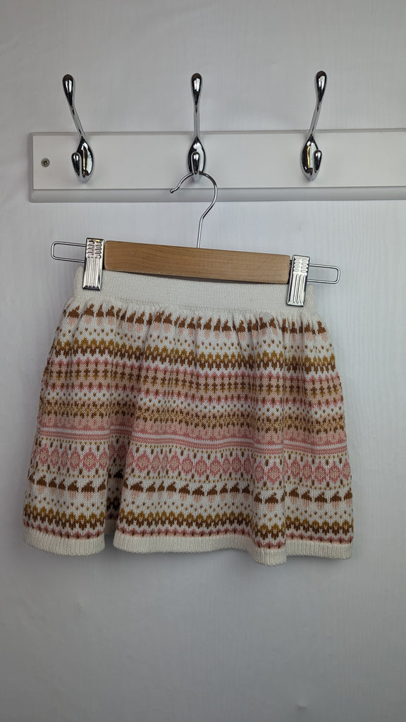 Cream, Brown & Pink Knit Skirt - Girls 2-3 Years Little Ones Preloved Used, Preloved, Preworn Baby, Girls & Boys Clothes. Kids & Children's second hand Clothing UK Online. Cheap affordable. Brands including Next, Joules, Nutmeg Morrisons, TU, F&F, H&M.