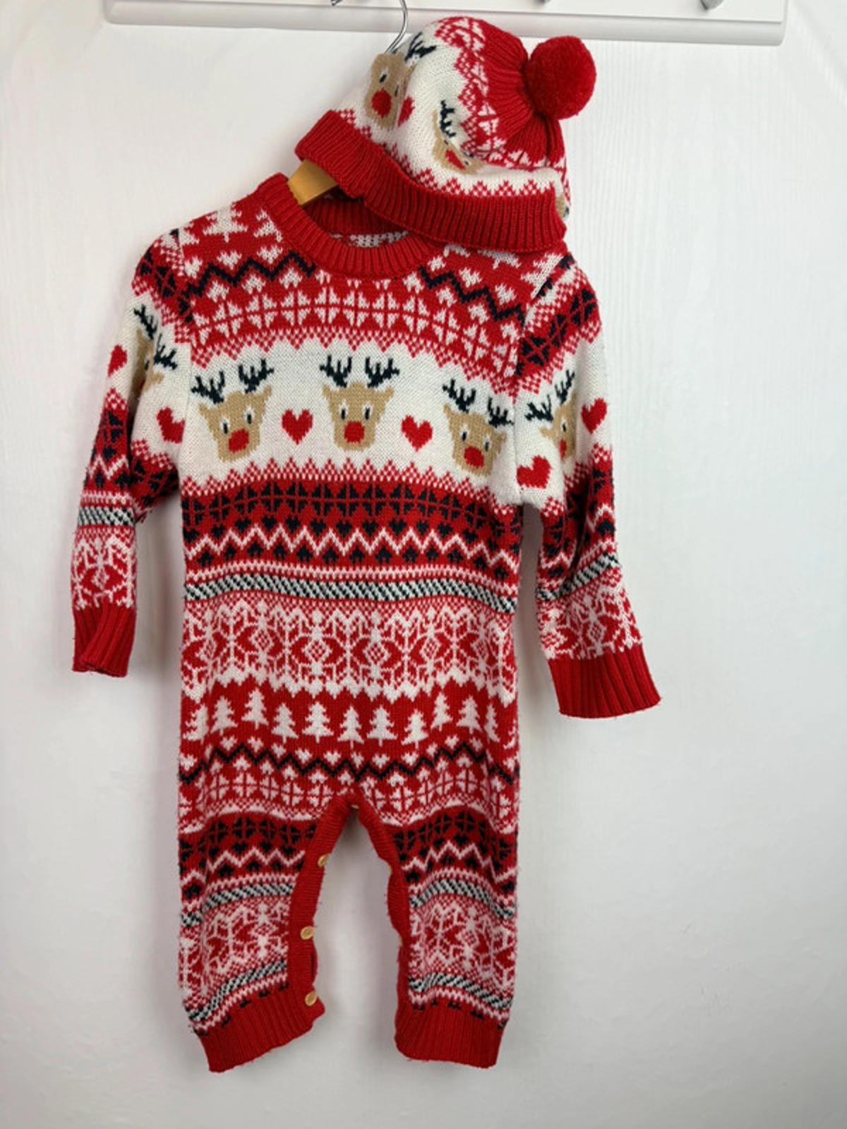Unbranded Knit Christmas Romper & Hat - Unisex 9-12 Months