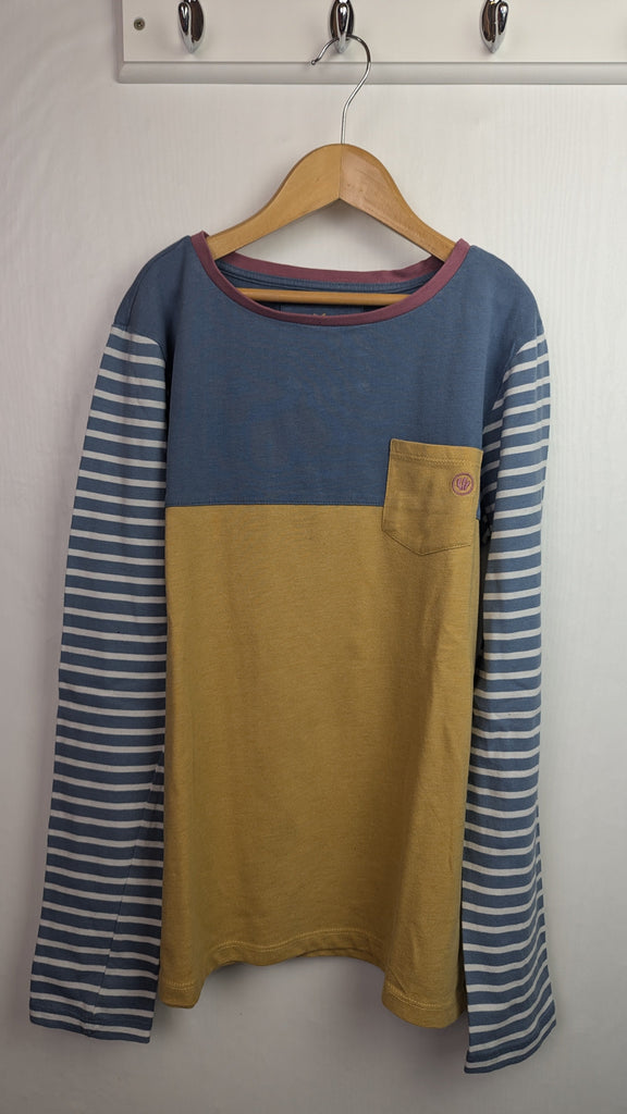 FatFat Blue & Mustard Long Sleeve Top - Girls 12-13 Years Little Ones Preloved Used, Preloved, Preworn Baby, Girls & Boys Clothes. Kids & Children's second hand Clothing UK Online. Cheap affordable. Brands including Next, Joules, Nutmeg Morrisons, TU, F&F, H&M.