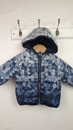 F&F Blue Geometric Puffer Jacket - Boys 0 - 3 Months - Little Ones Preloved. Second Hand Children's & Preloved Baby, Kids, Girls & Boys Clothes. UK online