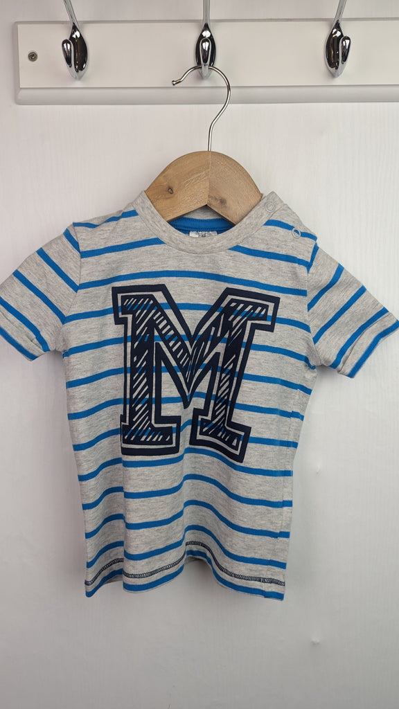 F&F Blue Striped 'M' Top - Boys 6-9 Months F&F Used, Preloved, Preworn & Second Hand Baby, Kids & Children's Clothing UK Online. Cheap affordable. Brands including Next, Joules, Nutmeg Morrisons, TU, F&F, H&M.