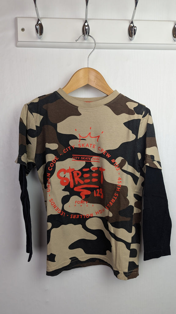 F&F Camo Skate Crew Long Sleeve Top - Boys 4-5 Years Little Ones Preloved Used, Preloved, Preworn & Second Hand Baby, Kids & Children's Clothing UK Online. Cheap affordable. Brands including Next, Joules, Nutmeg Morrisons, TU, F&F, H&M.