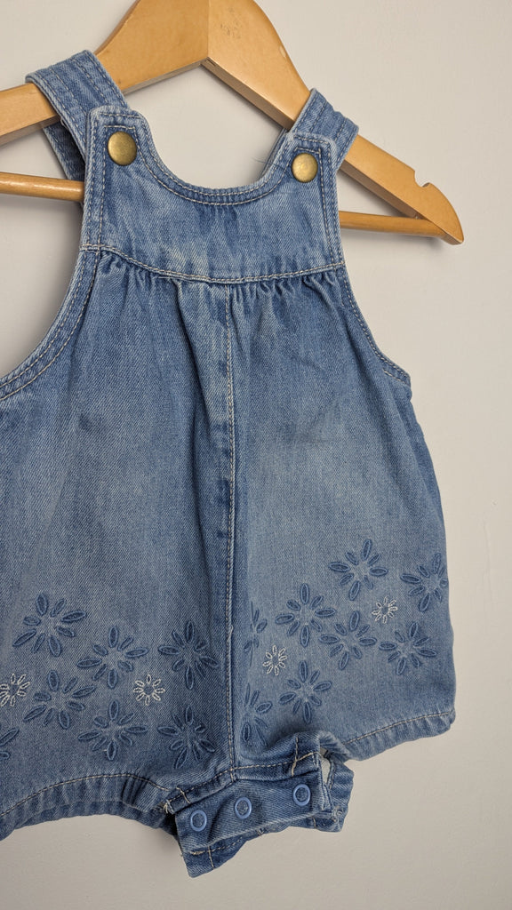 F&F Denim Floral Dungarees - Girls 3-6 Months Little Ones Preloved Used, Preloved, Preworn & Second Hand Baby, Kids & Children's Clothing UK Online. Cheap affordable. Brands including Next, Joules, Nutmeg Morrisons, TU, F&F, H&M.