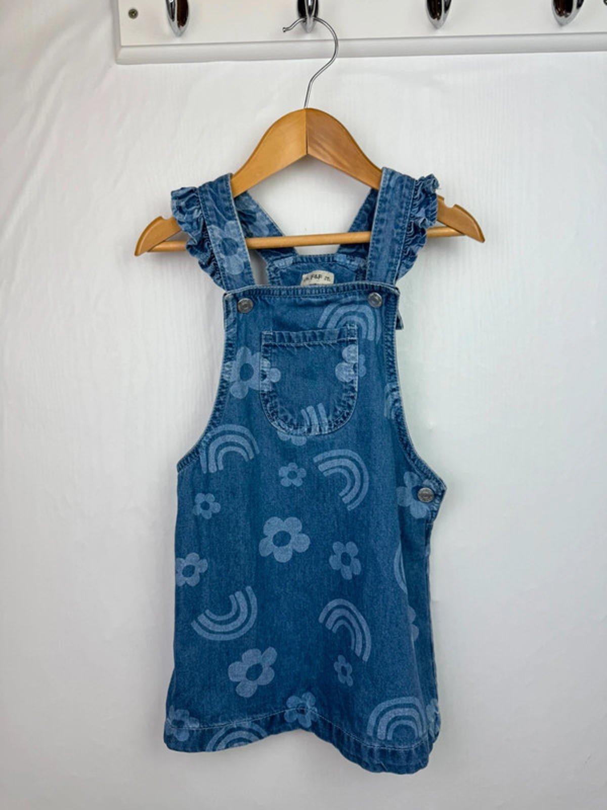 F&F Denim Rainbow Dungaree Dress - Girls 2 - 3 Years - Little Ones Preloved. Second Hand Children's & Preloved Baby, Kids, Girls & Boys Clothes. UK online