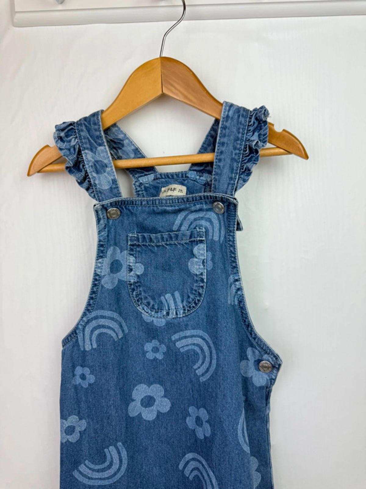 F&F Denim Rainbow Dungaree Dress - Girls 2 - 3 Years - Little Ones Preloved. Second Hand Children's & Preloved Baby, Kids, Girls & Boys Clothes. UK online