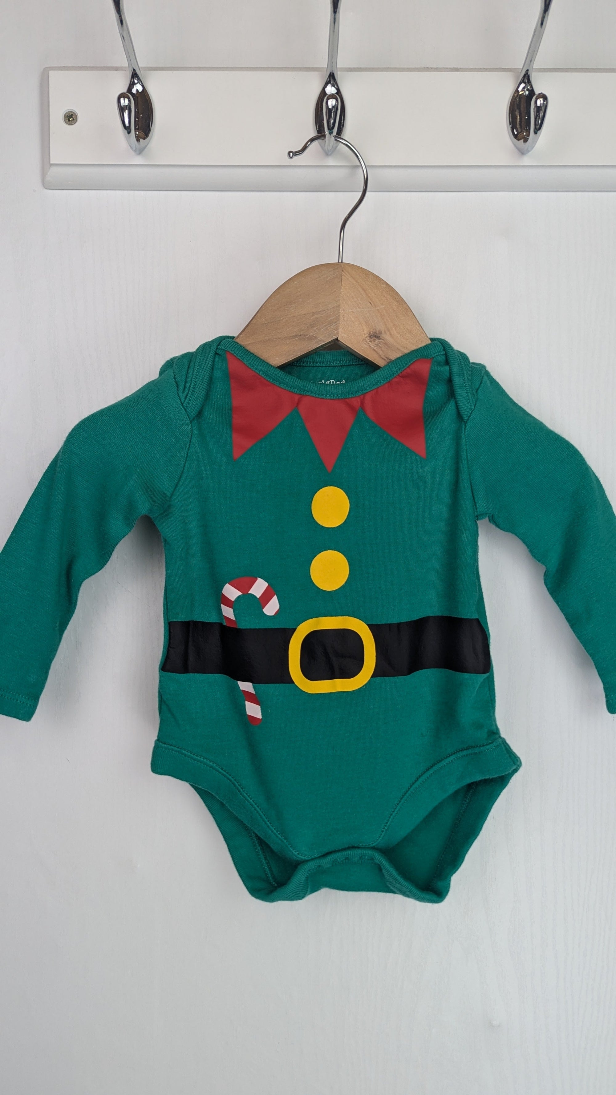 F&F Green Christmas Elf Bodysuit - Unisex Baby 3 - 6 Months - Little Ones Preloved. Second Hand Children's & Preloved Baby, Kids, Girls & Boys Clothes. UK online