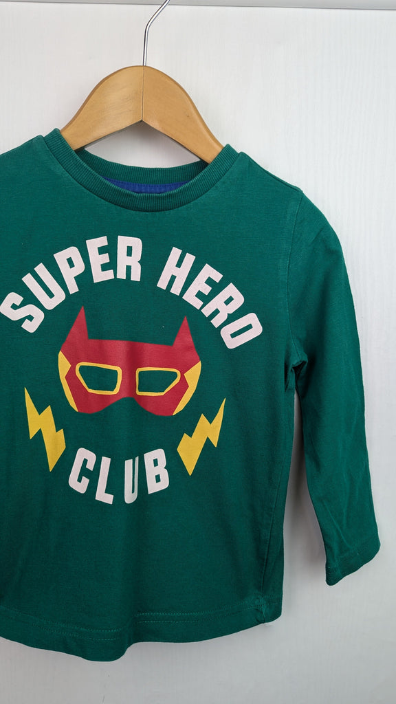 F&F Green Super Hero Club Long Sleeve Top - Boys 12-18 Months F&F Used, Preloved, Preworn Baby, Girls & Boys Clothes. Kids & Children's second hand Clothing UK Online. Cheap affordable. Brands including Next, Joules, Nutmeg Morrisons, TU, F&F, H&M.