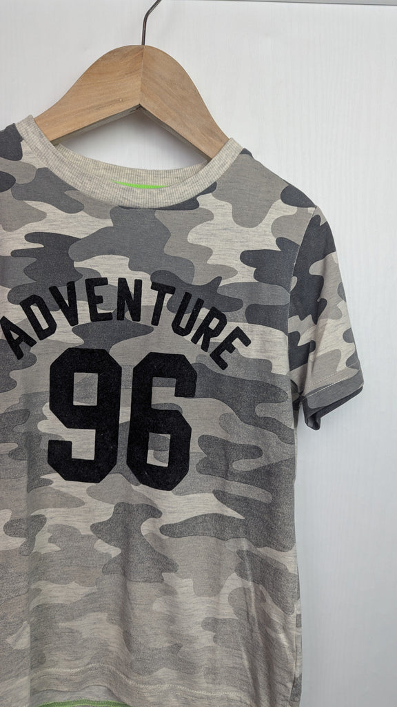 F&F Grey Camo 'Adventure' Top - Boys 5-6 Years Little Ones Preloved Used, Preloved, Preworn Baby, Girls & Boys Clothes. Kids & Children's second hand Clothing UK Online. Cheap affordable. Brands including Next, Joules, Nutmeg Morrisons, TU, F&F, H&M.