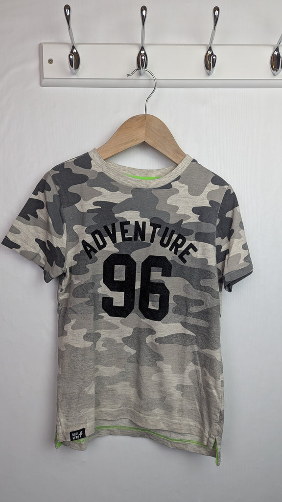 F&F Grey Camo 'Adventure' Top - Boys 5-6 Years Little Ones Preloved Used, Preloved, Preworn Baby, Girls & Boys Clothes. Kids & Children's second hand Clothing UK Online. Cheap affordable. Brands including Next, Joules, Nutmeg Morrisons, TU, F&F, H&M.