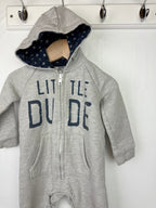F&F Grey Little Dude All - In - One - Boys 9 - 12 Months - Little Ones Preloved. Second Hand Children's & Preloved Baby, Kids, Girls & Boys Clothes. UK online