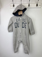 F&F Grey Little Dude All - In - One - Boys 9 - 12 Months - Little Ones Preloved. Second Hand Children's & Preloved Baby, Kids, Girls & Boys Clothes. UK online