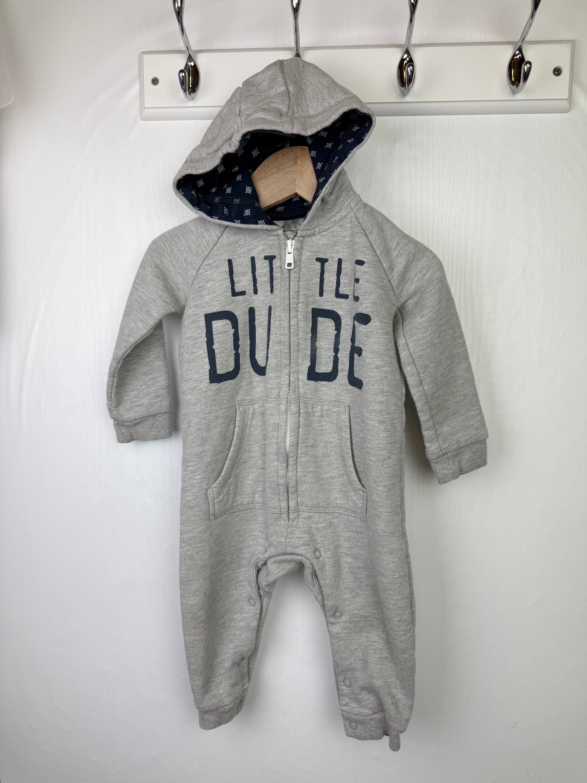 F&F Grey Little Dude All - In - One - Boys 9 - 12 Months - Little Ones Preloved. Second Hand Children's & Preloved Baby, Kids, Girls & Boys Clothes. UK online