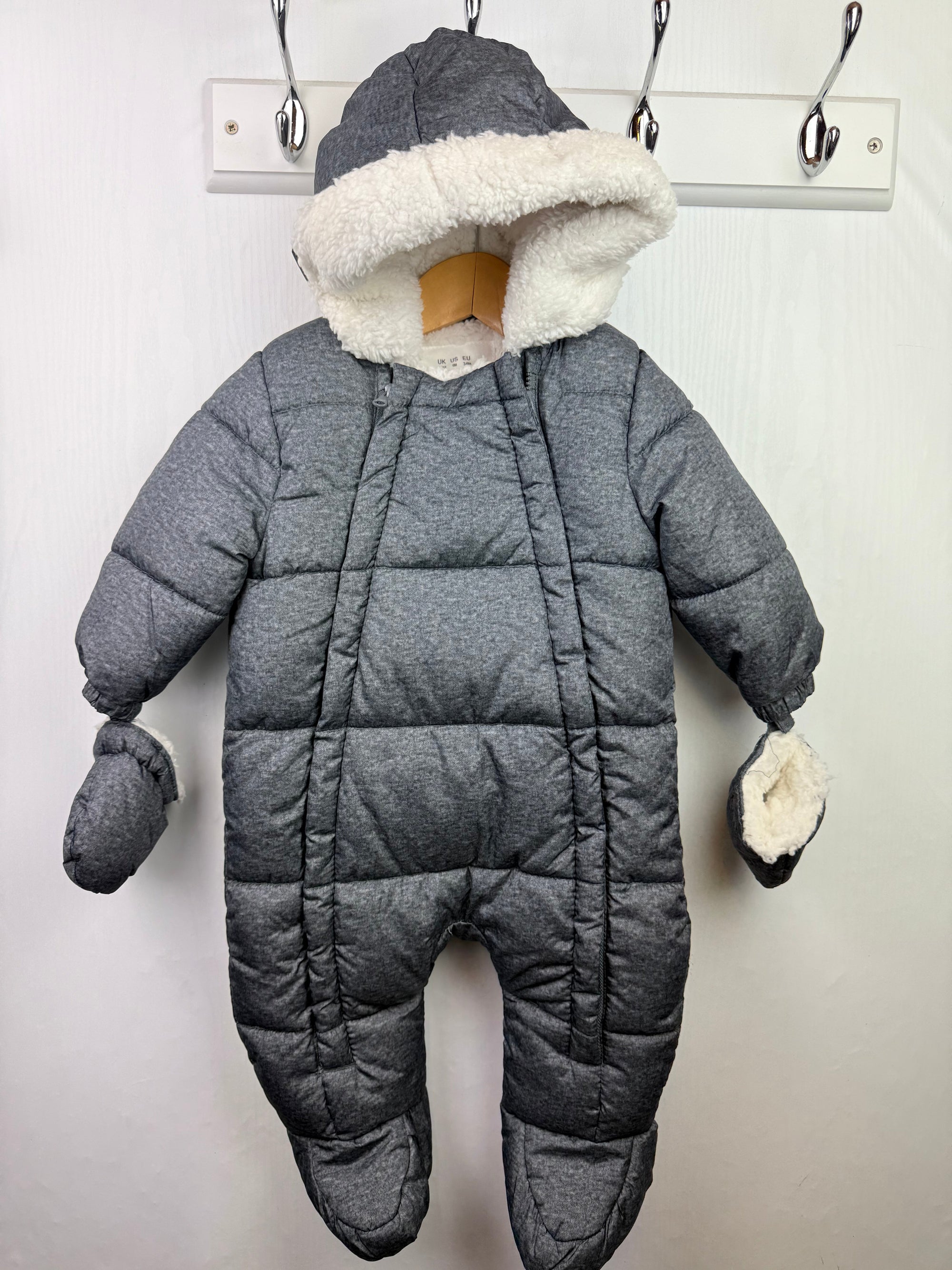 F&F Grey Padded Pramsuit - Unisex 3 - 6 Months - Little Ones Preloved. Second Hand Children's & Preloved Baby, Kids, Girls & Boys Clothes. UK online